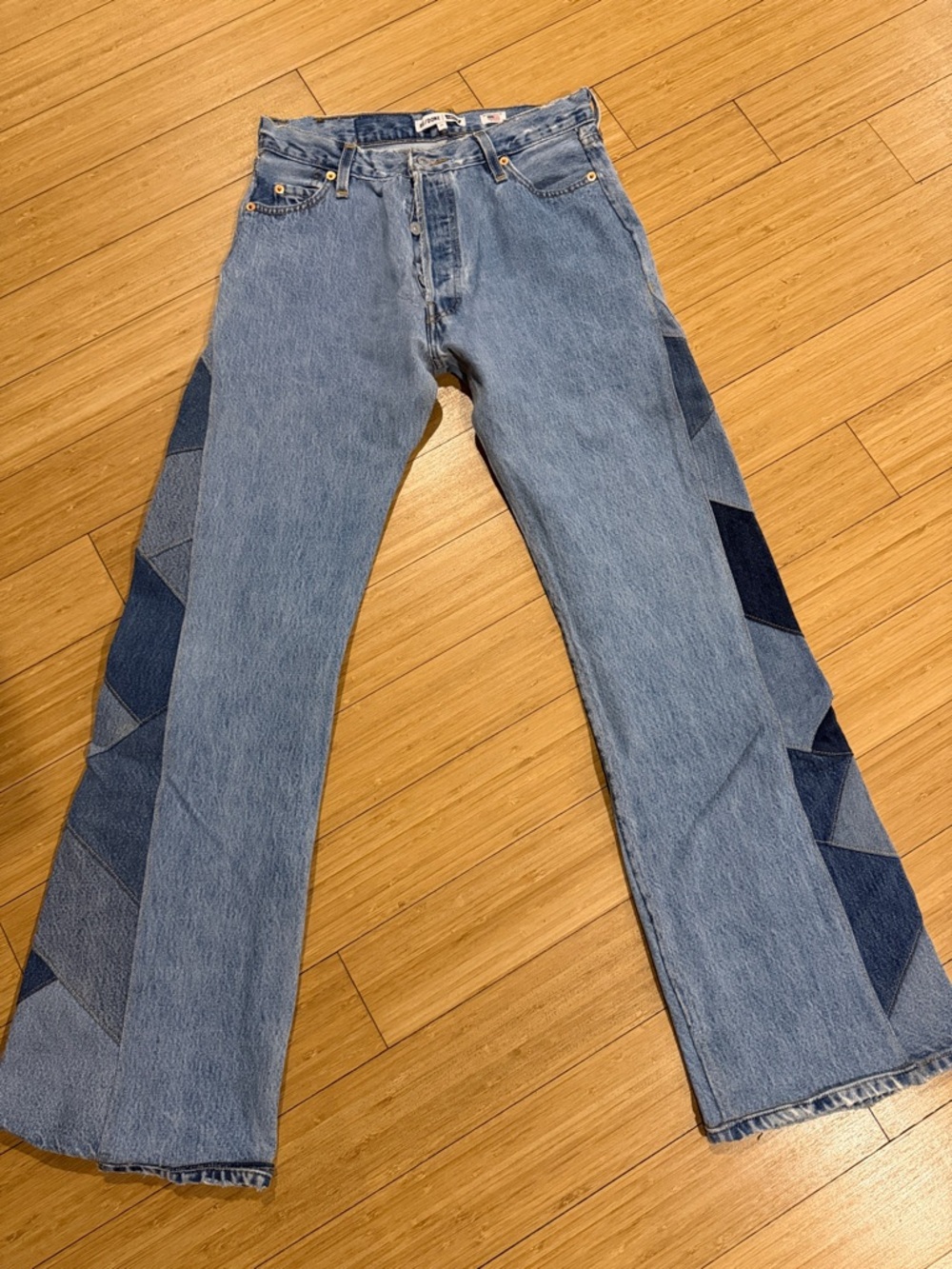 Re/Done Light Blue Denim Jeans with Dark Patchwork Panels